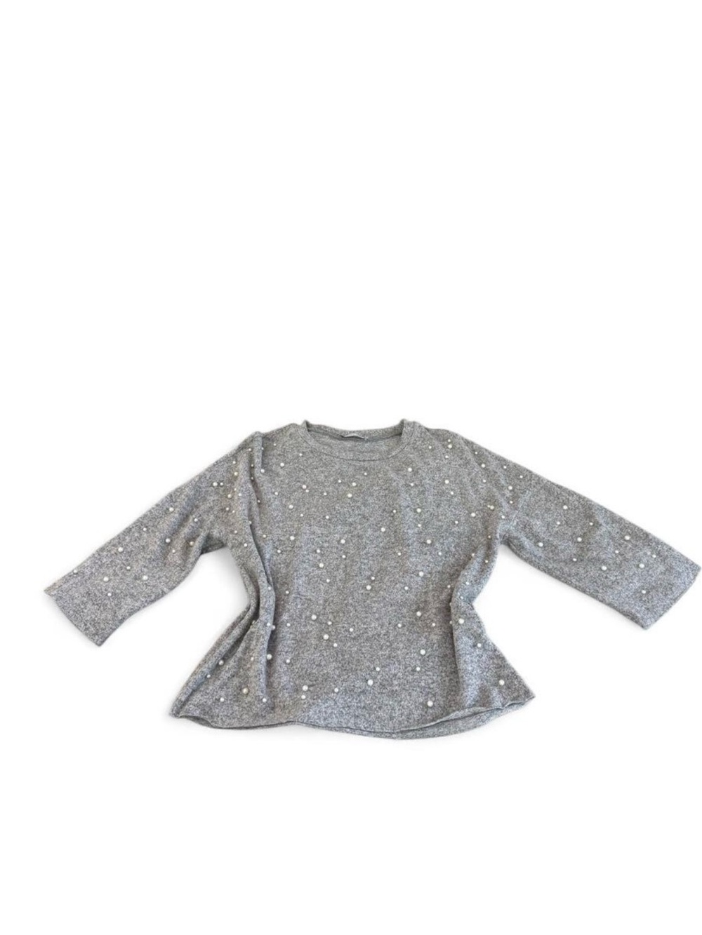 Zara Trafaluc Pearl Embellished Grey Sweater